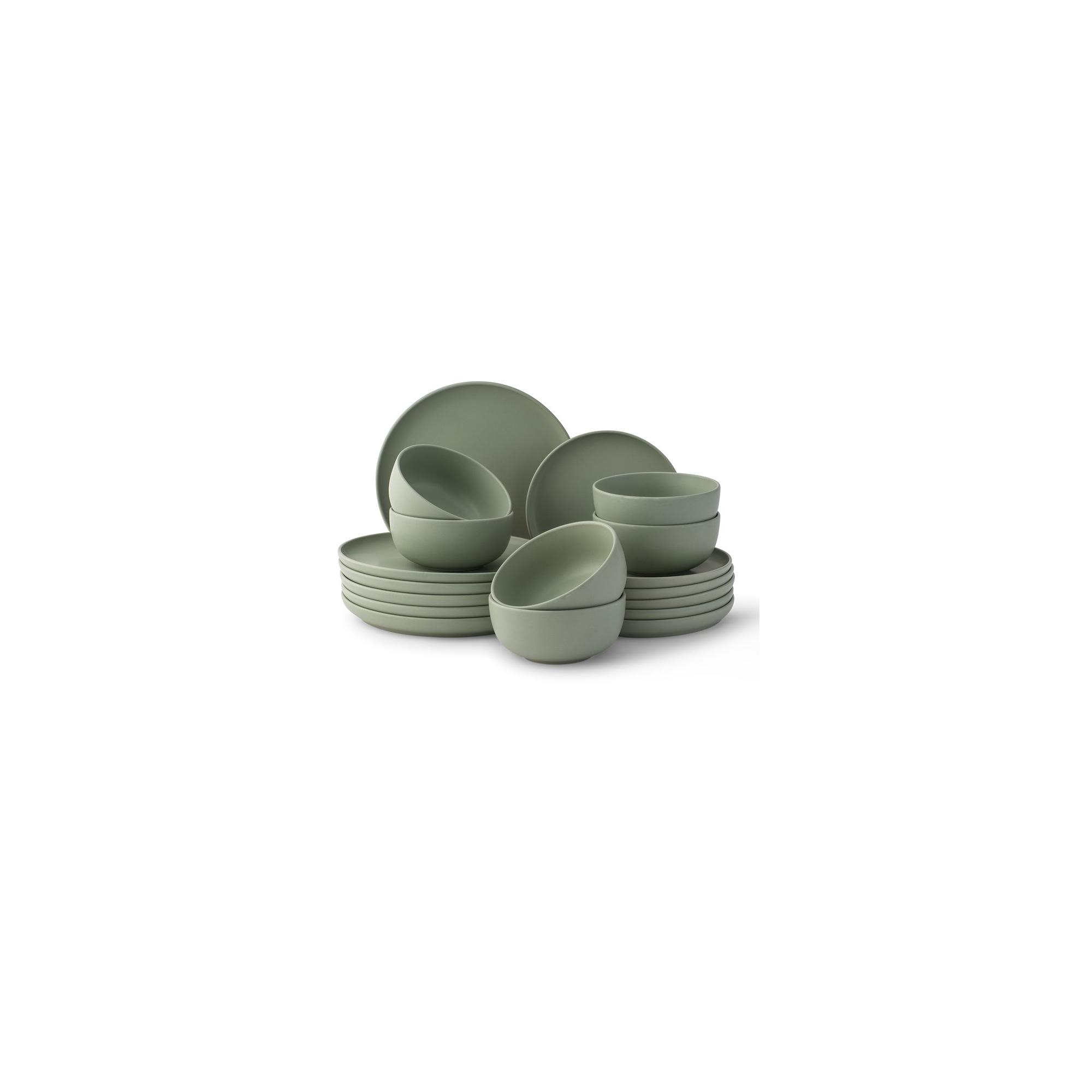 JoyJolt Mesa 18-Piece Stoneware Dinnerware Set – Matte Sage Green