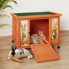 Sandinrayli 24in Wooden Catio - Outdoor Cat/Small Animal & Indoor Rabbit Hutch, Sturdy Wtr-Prf Insul Shelter for Cat/Dog/Rabbit/Guinea Pig(Orange) - 3 of 4