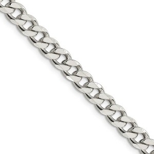 Black Bow Jewelry Men's 7mm, Sterling Silver Solid Flat Curb Chain Necklace - 1 of 4