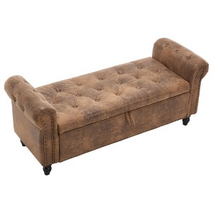 Vynxaria Upholstered Storage Ottoman Bench - 55.12"Coffee Button Tufted with Rivet Accents - 1 of 4