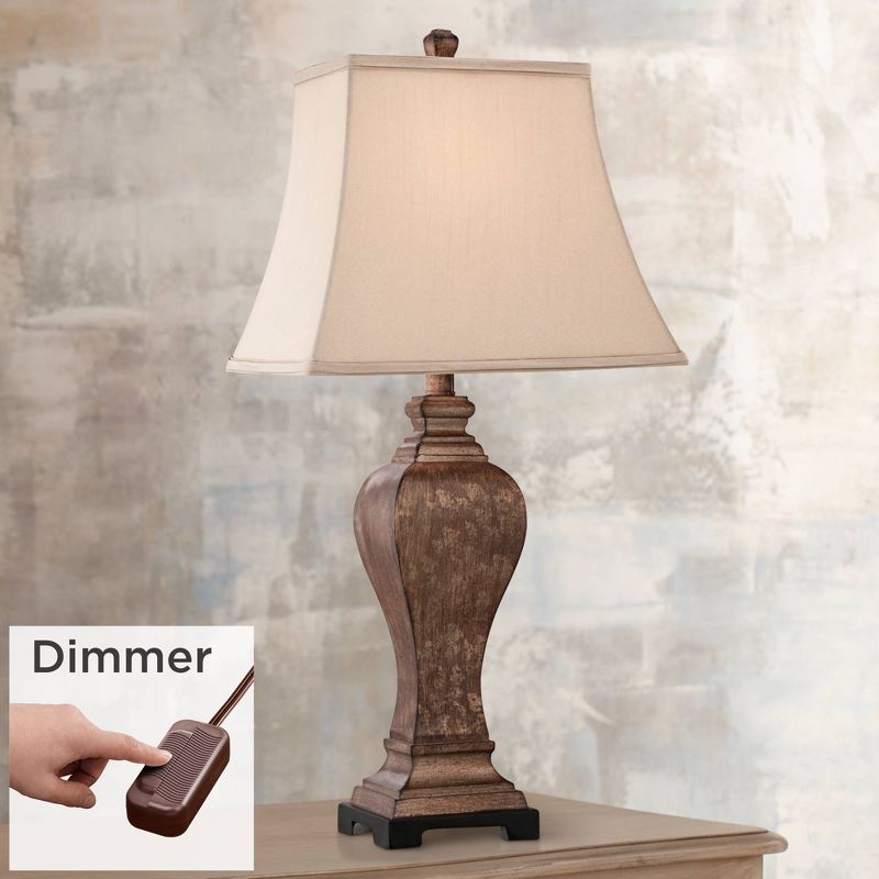 Regency Hill Edgar Traditional Table Lamp 29" Tall Bronze with Table Top Dimmer Geneva Taupe Rectangular Shade for Bedroom Living Room Bedside Office, 2 of 6