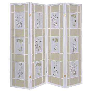 Legacy Decor Floral Accented Screen Room Divider with Wood Frame and Shoji Paper