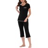 cheibear Women's Round Neck Loungewear with Capri Pants Pajama Set - 2 of 4