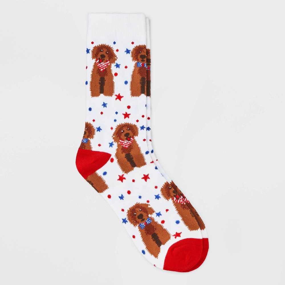 Women's Yankee 'Doodles' Dog Crew Socks - White 4-10: Recycled Polyester, Animal Prints, Knit Fabric