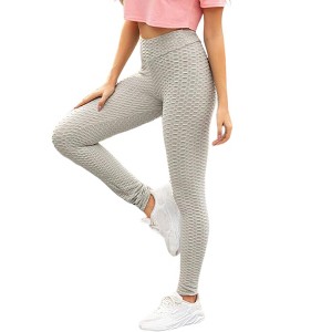 Anna-Kaci Active Women's High Waisted Yoga Pants Tummy Control Textured Honey Comb Leggings - 1 of 3