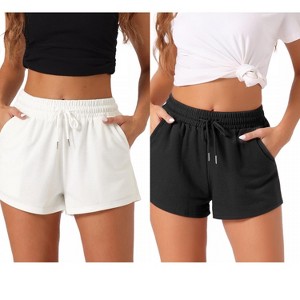cheibear Women's Comfy Adjustable Drawstring Stretch Pajama Shorts with Pockets 2 Packs - 1 of 4