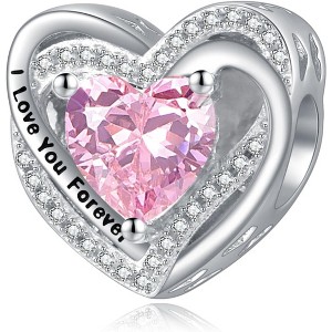 Sterling Silver Heart Birthstone Charms - Customizable Beads for Bracelets & Necklaces, Gift for Women - 1 of 4