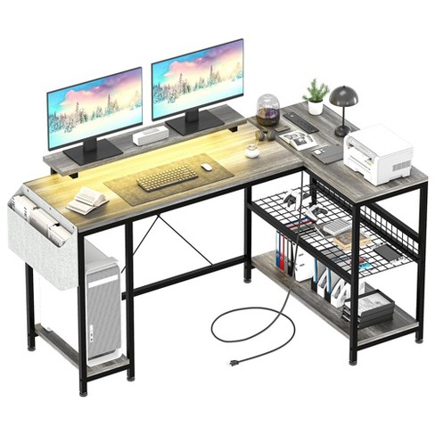 L Shaped Computer Desk With Power Outlets & Led Light : Target