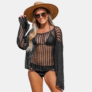 Women's Sheer Crochet Swim Cover Up Top - Cupshe - 1 of 4
