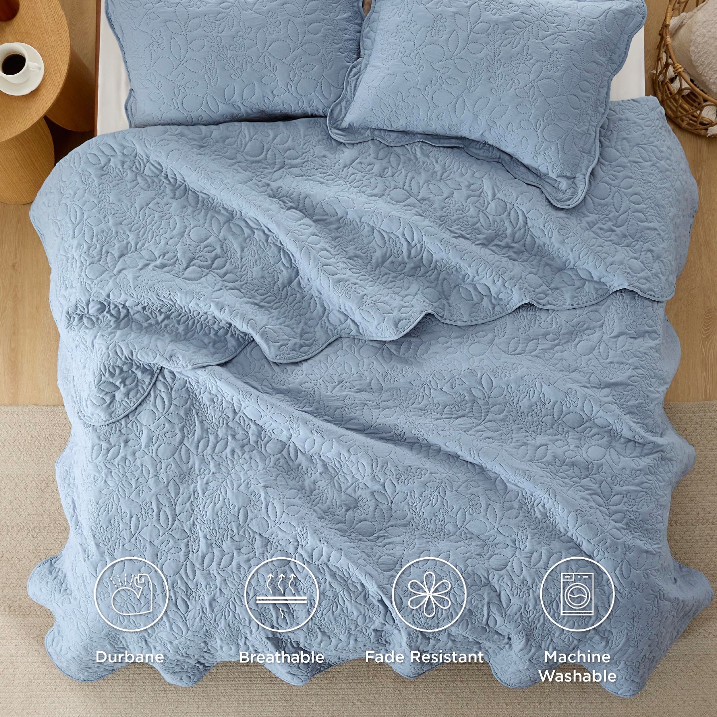 Комплект постельного белья Bedsure Queen из 3 предметов, стёганый, Mineral Blue, цвет: Синий — фото 5