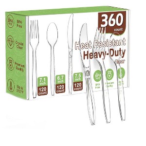 Aoibox 360 Count Heavy Duty Plastic Silverware Set, 120 Forks, 120 Spoons, 120 Knives, Heat Resistant & BPA Free Disposable Cutlery for Party, Picnic - 1 of 4