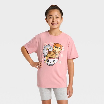 Girls' Maruchan Ramen Pets Oversized Short Sleeve Graphic T-Shirt - Mauve