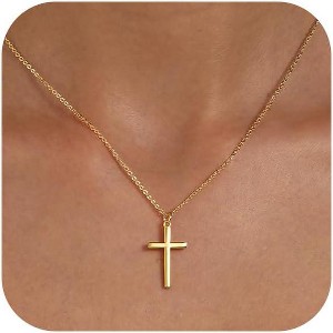 Dainty Cross Necklace for Women - 14K Gold/Silver Plated Christian Faith Jewelry Gift - 1 of 4