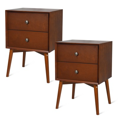 Tangkula 2-piece Mid Century Nightstand Sofa End Table Bedroom Side ...