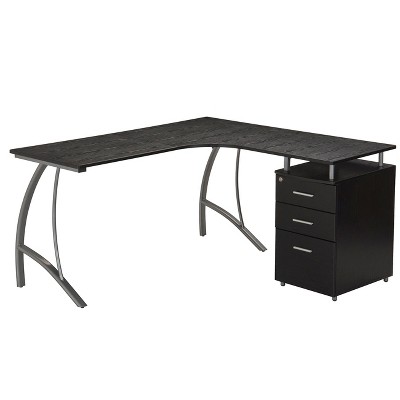 Modern L Shaped Computer Desk with File Cabinet and Storage Espresso Brown - Techni Mobili