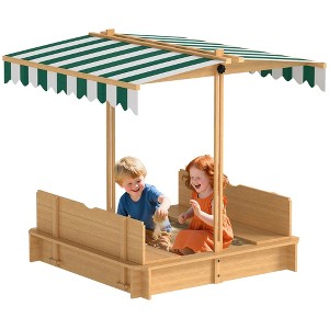 Outsunny Covered Sandbox with Lid with Adjustable Canopy for Kids, Outdoor Play Equipment with Benches, Backyard Outdoor Activity Sensory Toy - 1 of 4