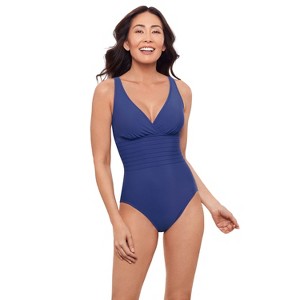 Aqua Green, Women's Surplice Trim Overlay One Piece - 1 of 3