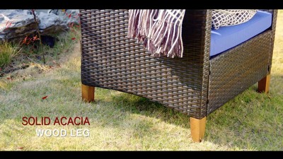 Beige Acacia Wood and Rattan Outdoor Bistro Set