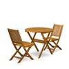 East West Furniture 3-Pc Patio Table Set Consists of a Wooden Folding Table & 2 Folding Patio Chairs Ideal for Garden, Terrace, Bistro, & Porch - 3 of 4