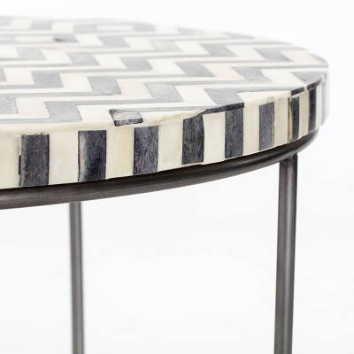 Zahra Round Black and White Bone Inlay Side Table