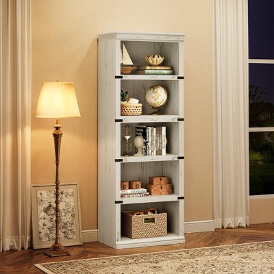 5 Tier Bookcase, Farmhouse Book shelf with Storage Open Display Bookshelves, 67.4" Tall Book Case Wooden 5 Shelf Bookcase
