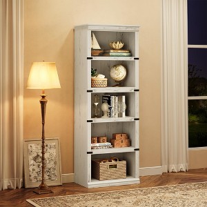 5 Tier Bookcase, Farmhouse Book shelf with Storage Open Display Bookshelves, 67.4" Tall Book Case Wooden 5 Shelf Bookcase - 1 of 4