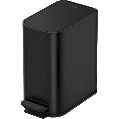 Black Bathroom Trash Can, 1.3 Gallon Small Garbage Can with Lid, Metal Slim Trash Bin with Foot Pedal, Waste Basket