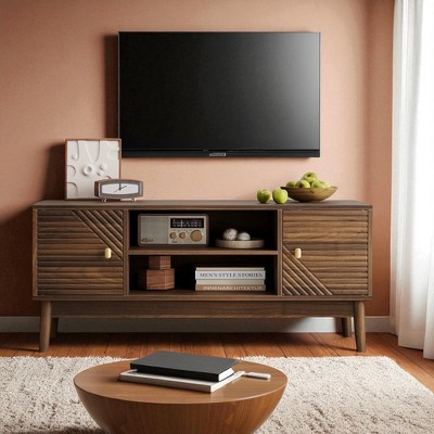 43.3" Mid-Century Modern TV Stand for TVs up to 45", Farmhouse Entertainment Center with Storage & Cable Management, Media Console for Living Room