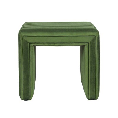 Elegant Green Velvet Tufted Footstool with Channel Detailing