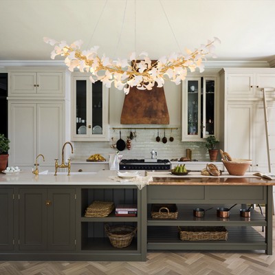 CityFurn Modern 72" Rectangle Gold and White Chandeliers Ceramic Ginkgo Leaf Pendant Lights