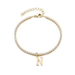 Adornia 14k Gold Plated Tennis Bracelet with Initial Charm - 1 of 2