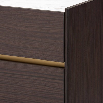 Walker Dark Brown Wood 5-Drawer Chest with Faux Marble Top