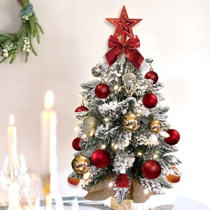 22in Tabletop Christmas Tree with Light Artificial Small Mini Red Christmas Decoration with Flocked Snow, Exquisite Decor & Xmas Ornaments - 1 of 4