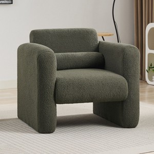 Modern Accent Chair Lambskin Fabric Upholstered Comfy Reading Arm Chair Soft Padded Armchair with Back and Pillow,Seaweed Green - 1 of 4