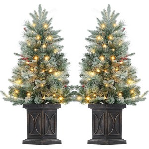 Prelit Artificial Christmas Tress with 78 Warm White Lights, Brown Lamp Base, Snow Flocked Xmas Tree for Christmas, Bedroom - 1 of 4
