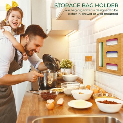 Palm Naki Bamboo Slotted Ziplock Bag Organizer for Kitchen