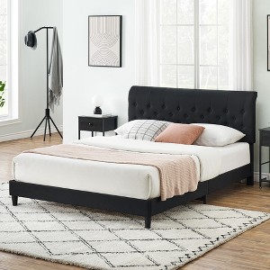 WhizMax Queen Platform Bed Frame with Adjustable Upholstered Headboard, Upholstered Mattress Foundation, No Box Spring Needed, Gray - 1 of 4