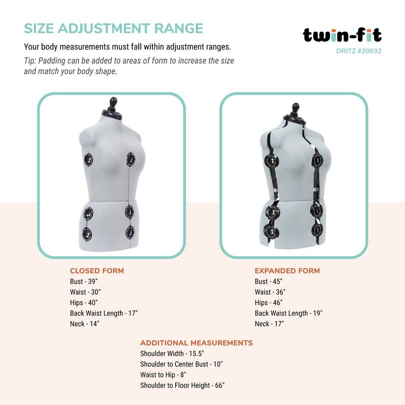 Dritz Medium Dress Form Twin-Fit, 3 of 10