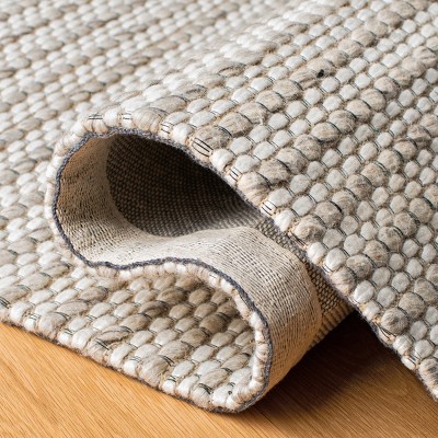 Ivory and Light Brown Handwoven Wool Rectangular Rug, 5' x 8'