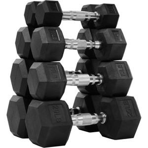 Rubber Encased Hex Dumbbell Set with Contoured Handle for Strength Training, Full Body Workout & Muscle Toning - 1 of 4