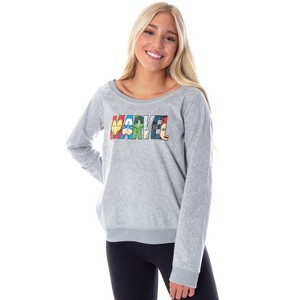 Marvel Comics Women's Avengers Heroes Long Sleeve Pullover Sleep Shirt Top Character Logo - 1 of 4