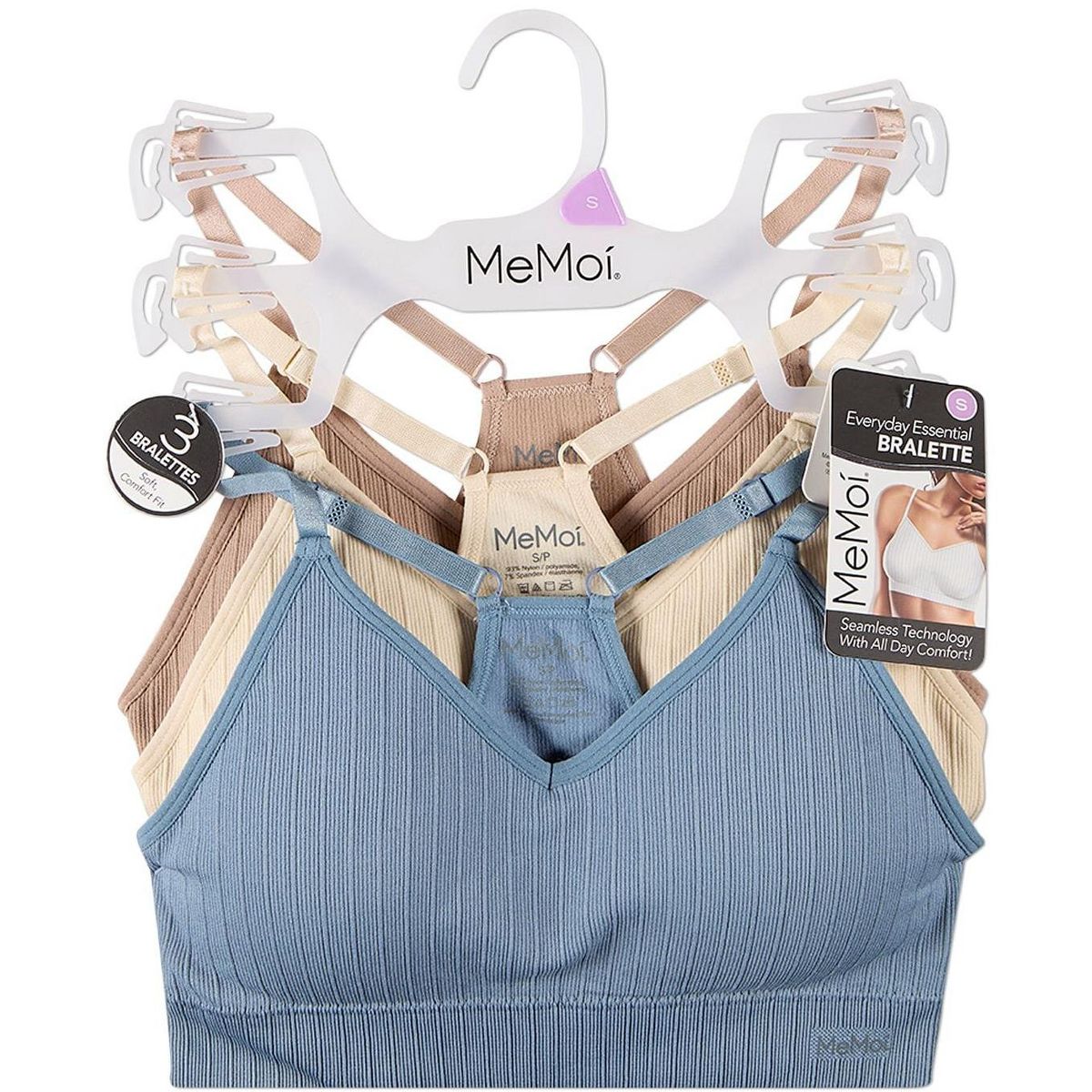 Memoi 3 Pack Women's Seamless Racer-Back Ribbed Tag-Free Padded Bras - thumbnail 6