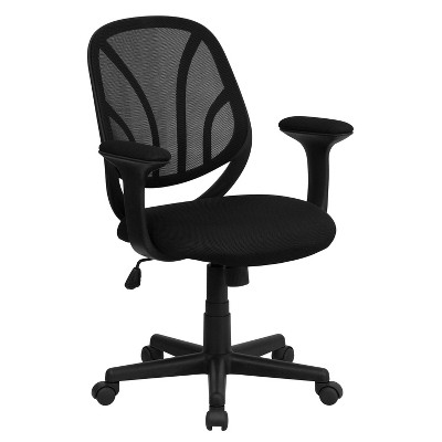 Flash Furniture Y-GO Office Chair™ Mid-Back Black Mesh Swivel Task Office Chair with Arms