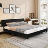 Costway Queen Upholstered Platform Bed Frame with Linen/PU Headboard Wood Slat Gray/Black - 2 of 4