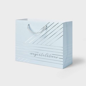 Wedding Blue Medium Gift Bag - Spritz™: Stripe Abstract Design, 10" x 12.75" x 5", Paper, Wedding Gift Bags - 1 of 3