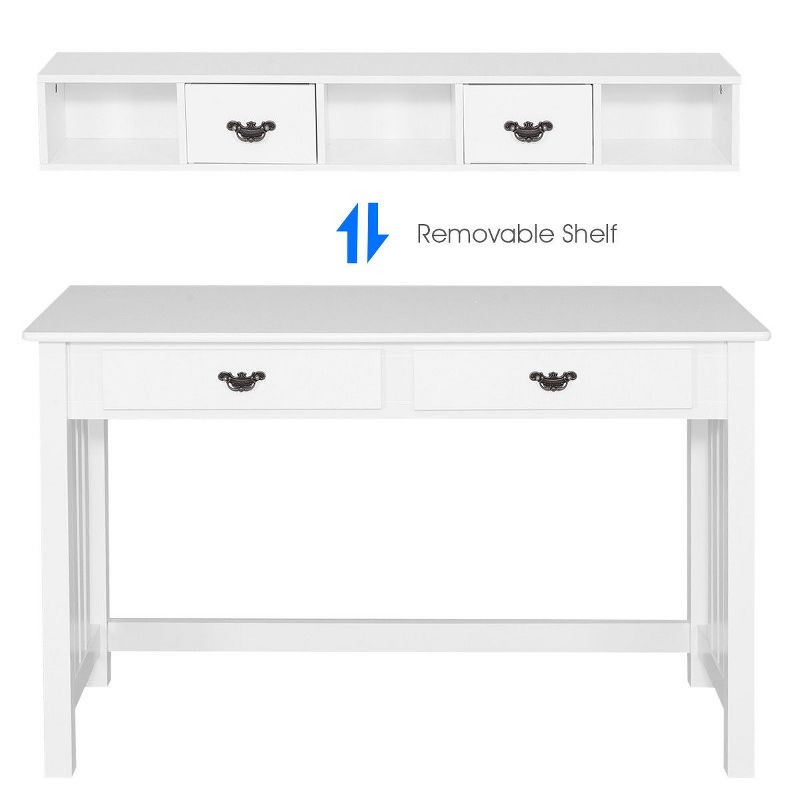 Tangkula 2-tier Writing Table Studying Desk Modern White Console Table w/ 4 Drawers, 2 of 7