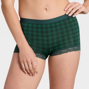 Women's Cotton Blend Boy Shorts Underwear with Lace - Auden™ - 1 of 4