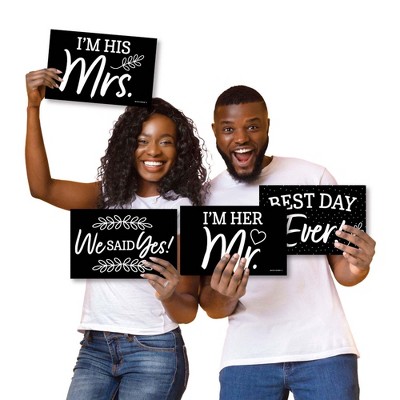 Big Dot of Happiness Mr. and Mrs. - Photo Prop Signs - Black and White Wedding or Bridal Shower Announcements - 10 Pieces