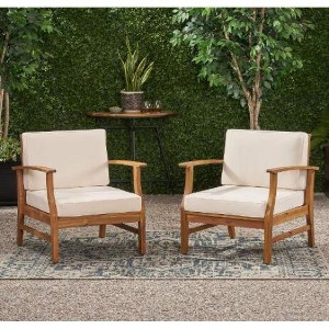 XIYUYEU Patio Club Chair Set of 2, Outdoor Accent Chair with Acacia Wood Frame & Slat Panel Design - 1 of 4