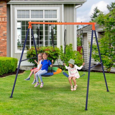 Garvee 32 Inch Outdoor Swing Set, 440lbs Saucer Swing Set with Adjustable Ropes, Round Swing Sets for Backyard, Playground and Park, 2 Seat